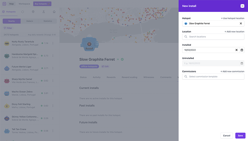 Add and manage hotspot installation information